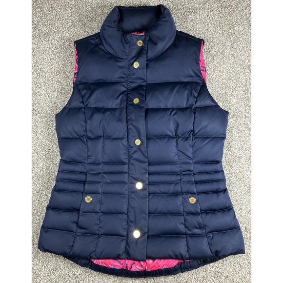 Lilly Pulitzer Jackets & Blazers - Lilly Pulitzer Down Puffer Vest Navy Blue w/Floral Lining Full Zip Women's Small